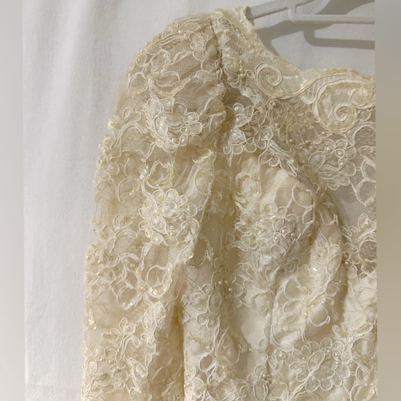 Vintage Jim Hjelm “A Private Collection” NY Beaded Lace Dress 1980 Couture Ivory - Picture 6 of 12